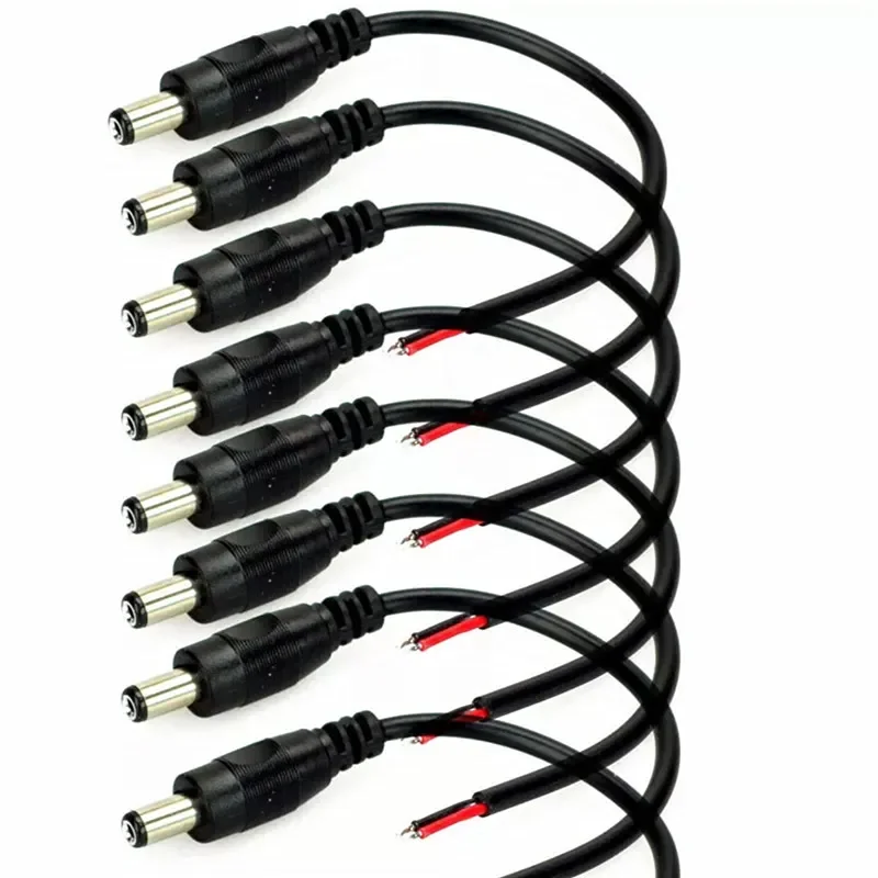 Conector de alimentação dc, cabo de plugue de barril pigtail 2.1mm x 5.5mm macho fêmea 15cm fio para câmera ip adaptador de fonte de alimentação tira led