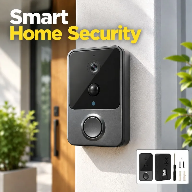 PIR Motion Detection Video Doorbell, WiFi Wireless HD Smart Security Intercom with IR Night Vision Two-Way Audio, Home Door
