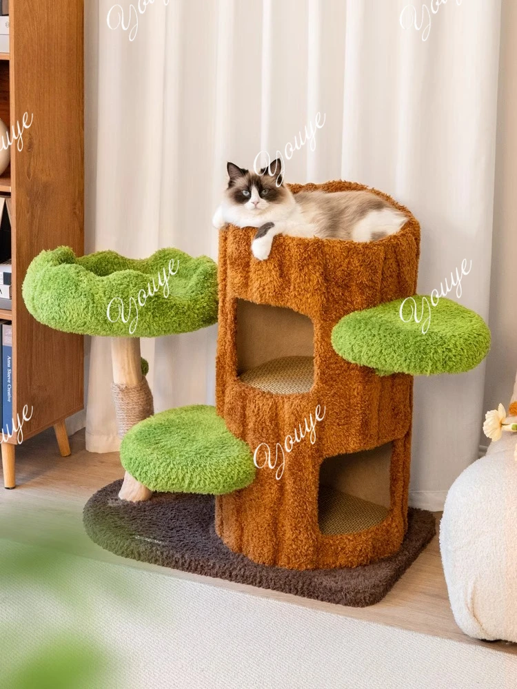 P Cat climbing frame, large tree jumping platform, integrated luxury solid wood rack villa, cat nest does not occupy a tree hole