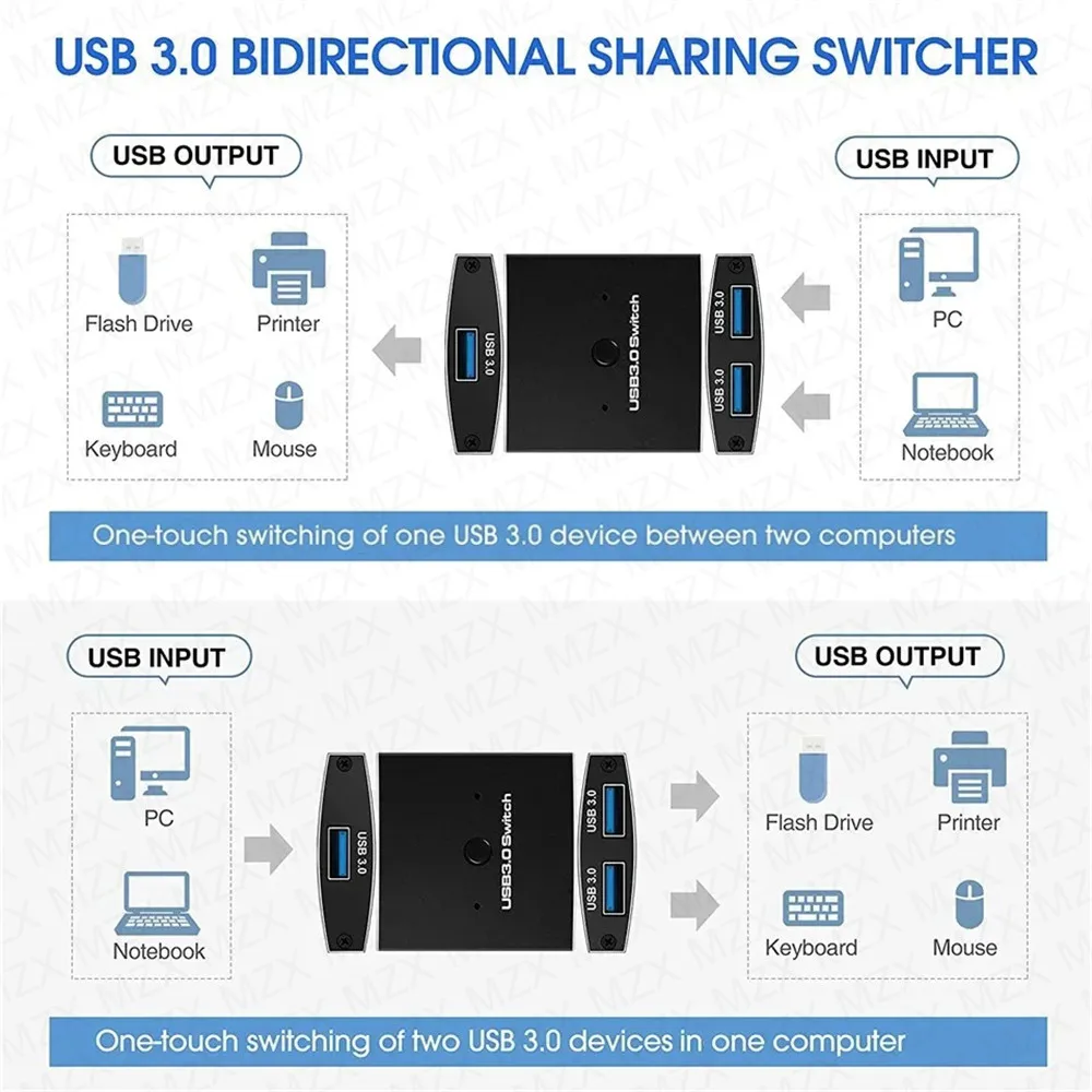 MZX Two-Way USB 3.0 Switch KM Switcher Selector 2 in 1 Out KVM A  Hub Hosts Computer Laptop PC Accessories Share Printer Sharing