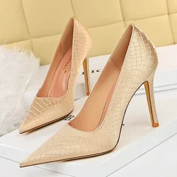 Women 10.5cm High Heels Silk Pumps Wedding Bridal Green Stiletto Sexy Heels Lady Scarpins Serpentine Party Plus Size 34-43 Shoes