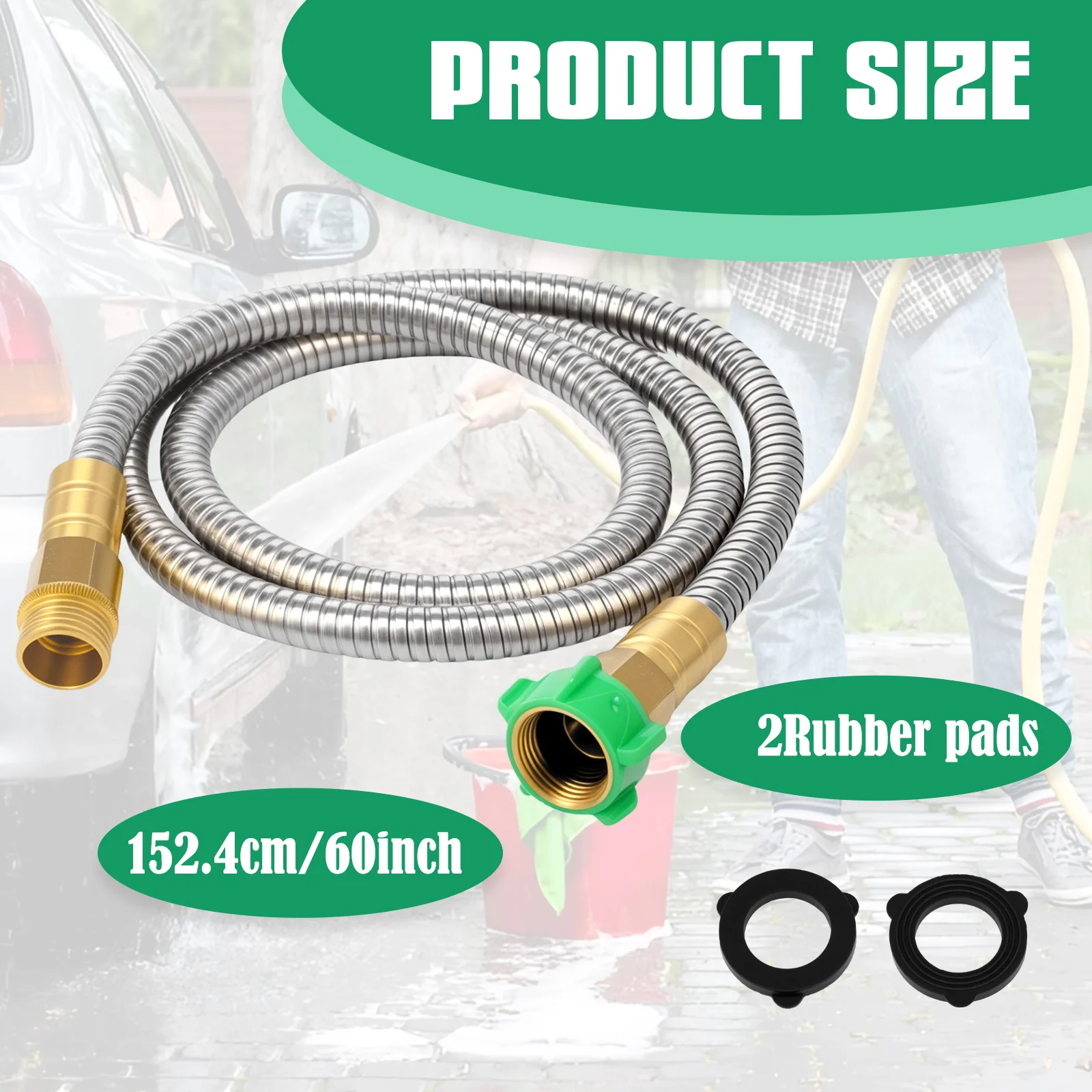 304 Stainless Steel Short Garden Hose 3/5ft with Female to Male Metal Connector Anti-Leakage Lightweight Kink Free Water Hose