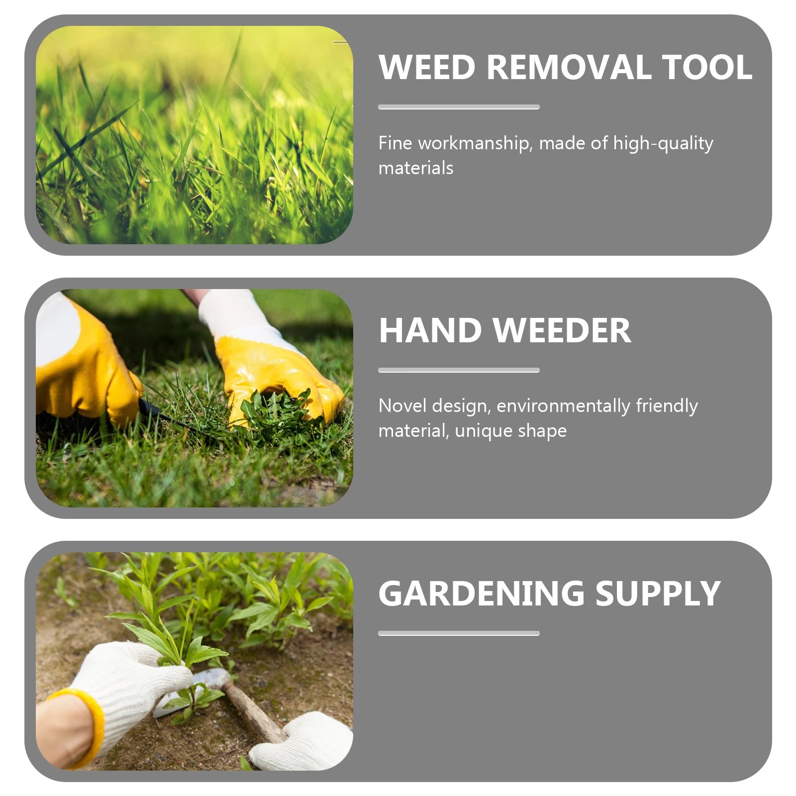 

3pcs Stainless Steel Wood H Weeder Durable Weed Removal Tool Garden Professional Beginner Easy Dig Remove Roots Long Use Non