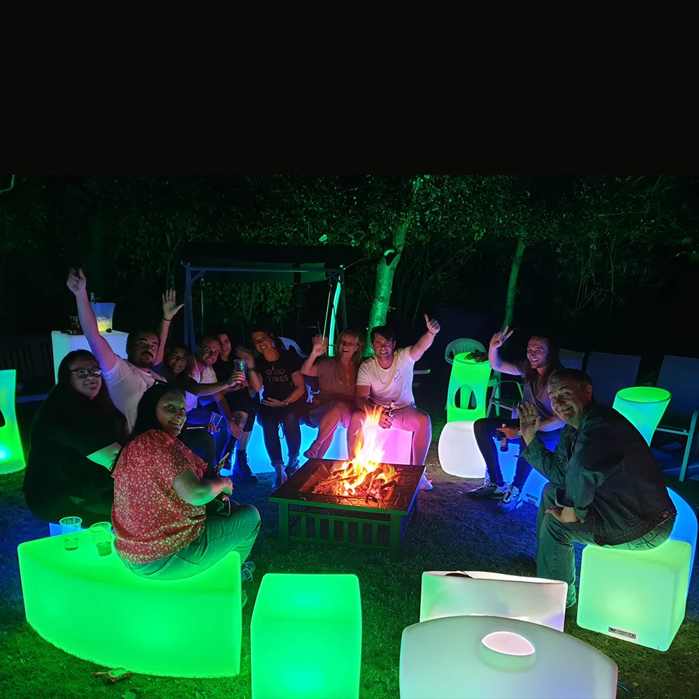 glowing outdoor garden patio event party nightclub hotel luminous plastic furniture table chair stool set with led RGB lighting