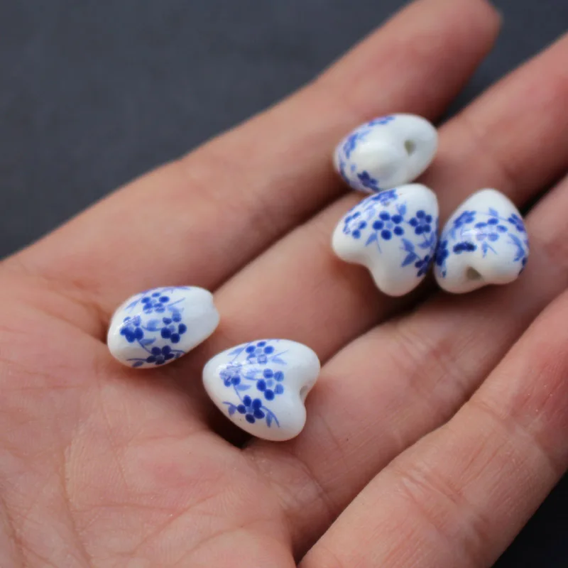 20Pcs 11.6mm Heart Shape Ceramic Beads Flower beads Red Blue Black Brown Blossom for Jewelry Making Bracelet Necklace DIY  Craft