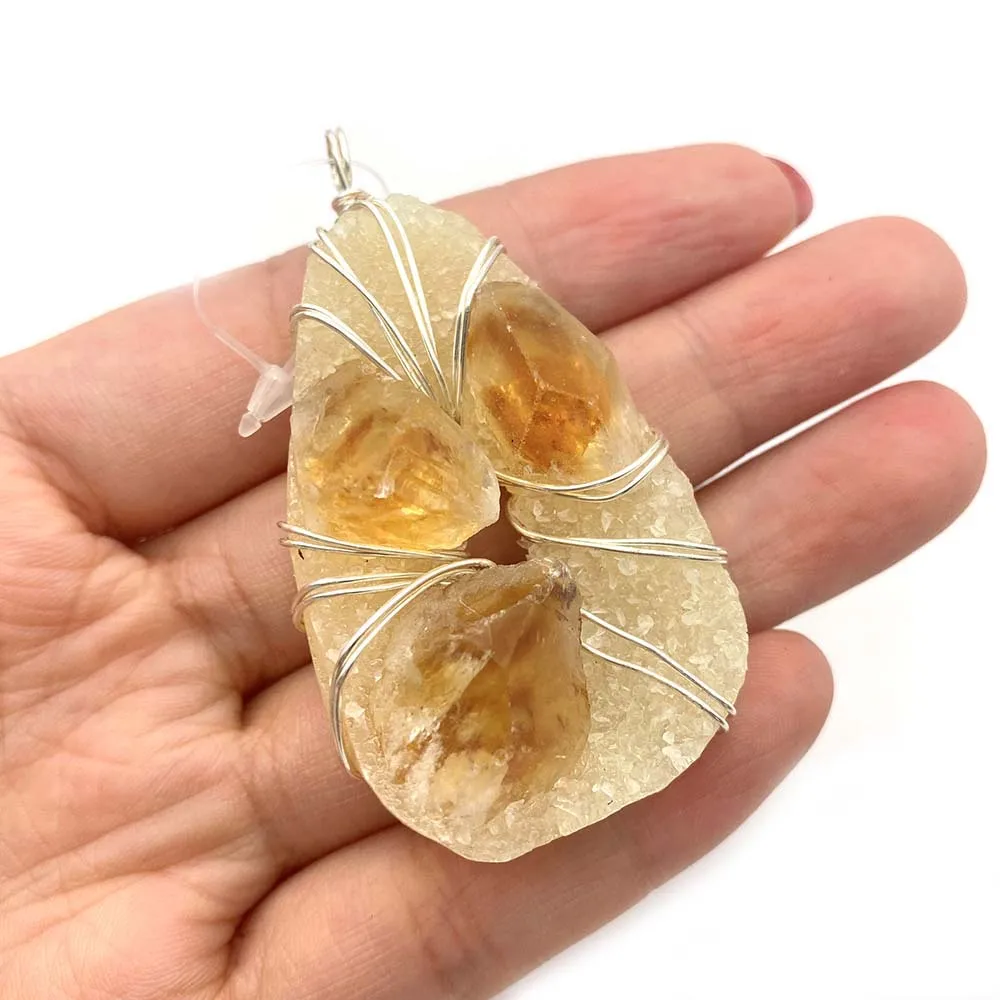 Exquisite Natural Stone Color Hollow Crystal Slice Polished Teardrop-shaped Single-hole Pendant DIY Accessories for Necklaces