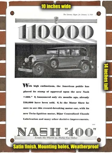 METAL SIGN - 1929 Nash 400 Advanced Six Ambassador - 10x14 Inches