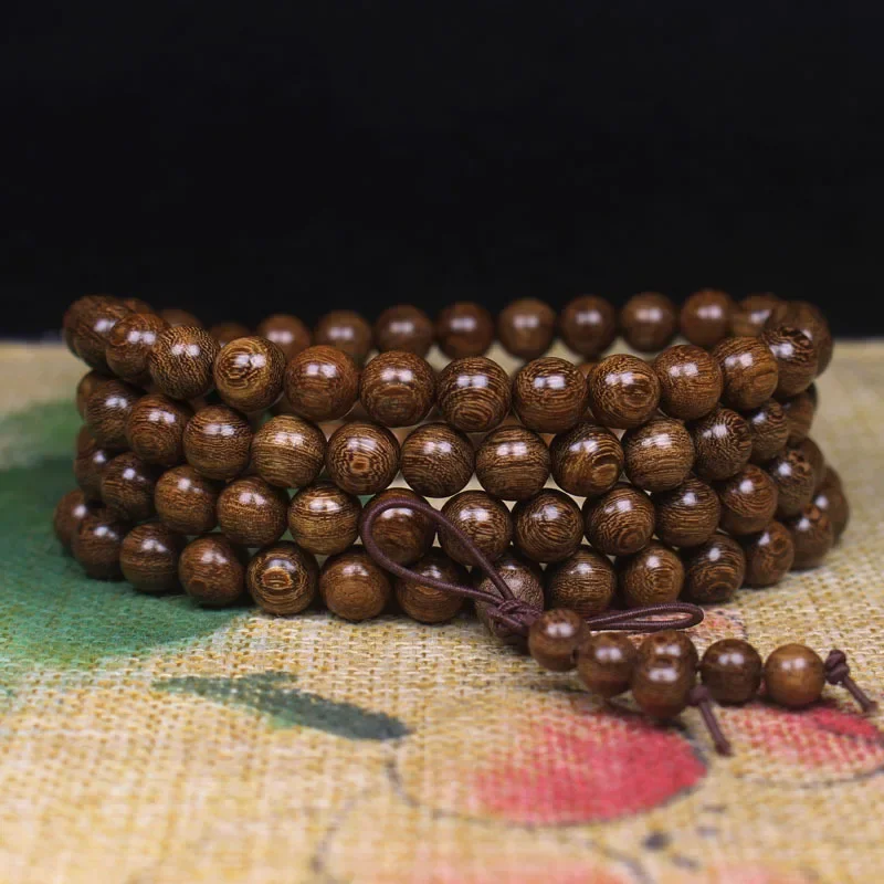 

Gold sandalwood hand string solid wood 8mm 10mm108 Buddha bead bracelet men's and women's literary jewelry gift