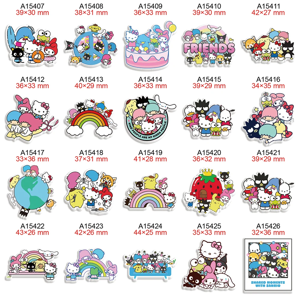 Sanrio CartoonCharacter Printed Planar Resin for Crafts Hairbow DIY Keychain Handmade Accessories 30pcs