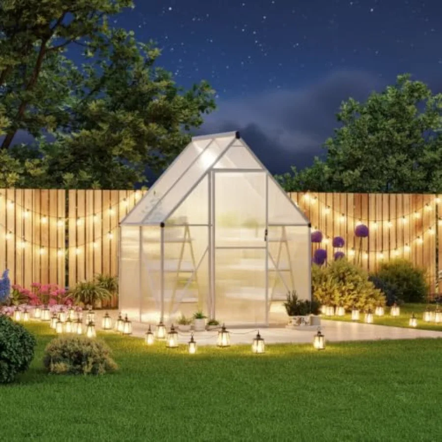 6x4 ft Walk-in Greenhouse, Polycarbonate Panels and Aluminum Frame