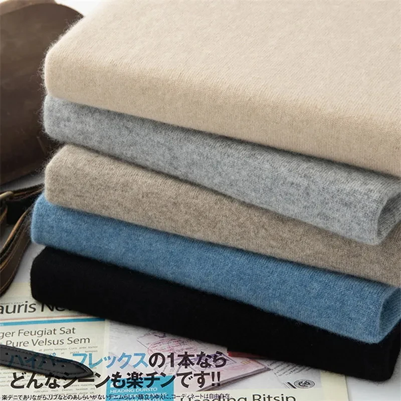 Superfine Merino Wool Knitted Short Sleeve Loose Large Size Round Neck T Half Sleeve Shirt Solid Color Simple Business Men Wear