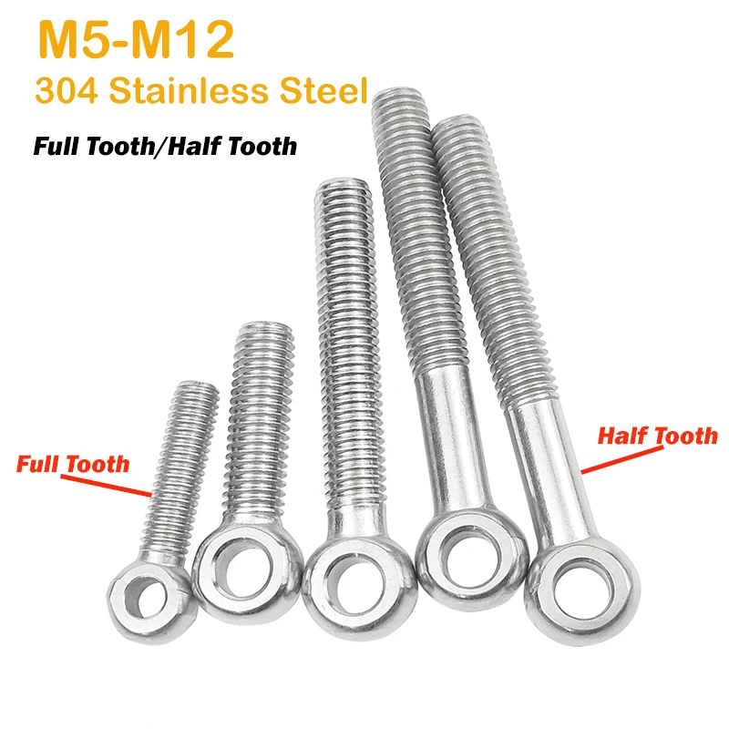 Fisheye Eye Slip Hole Screw M5 M6 M8 M10 M12 304 Stainless Steel Ring Link Bolt Stud Articulated Anchor Bolt Full/Half Tooth