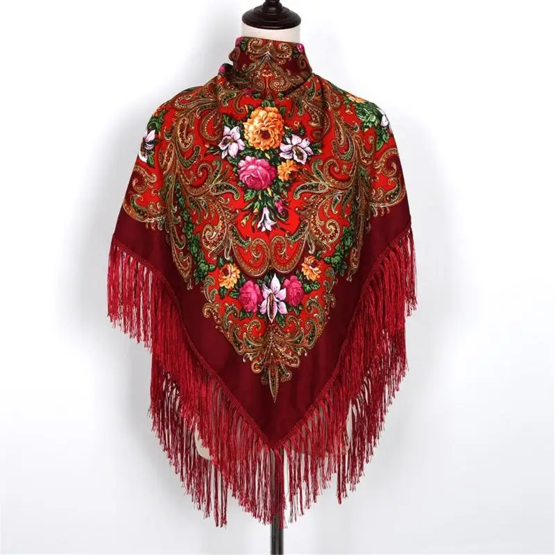 

652F Islamic Theme Embroidered Cotton Hijab Feature Four Season Versatility Elegant Fringe Detailing Square Scarf