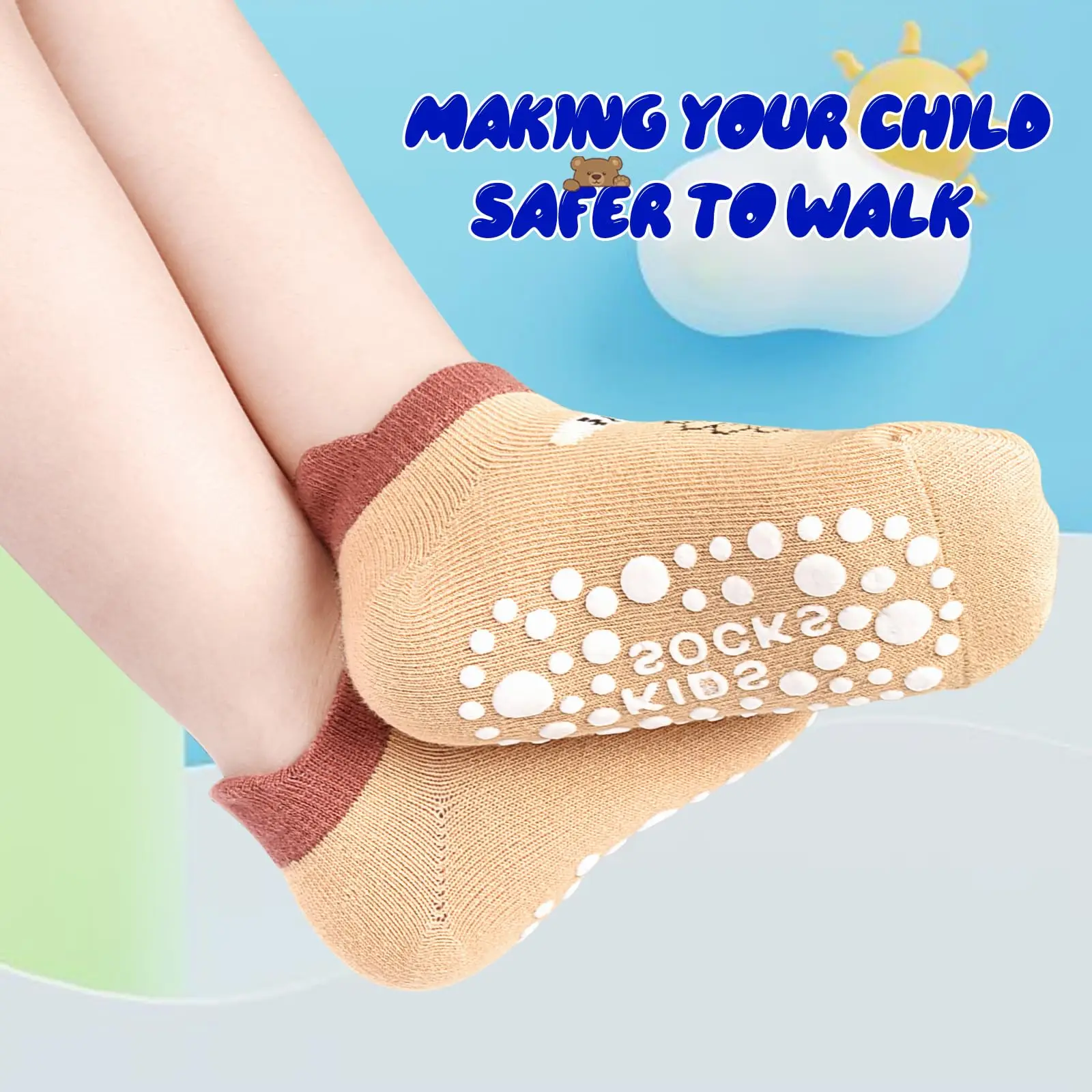 Toddler Non Slip Socks Baby Grip Socks 6 Pairs Toddler Ankle Socks with Grip Cute Animal Cartoon Anti Skid Socks for 0-5 Years B