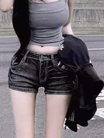 여성용 레트로 하이웨이스트 슬림핏 반바지 – 프론트 쇼트 백 롱 다목적 Bodycon 청바지