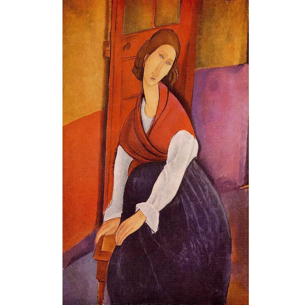 Jeanne Hebuterne in Red Shawl by Amedeo Modigliani Hand painted famous oil painting reproduction Figure painting for bedroom