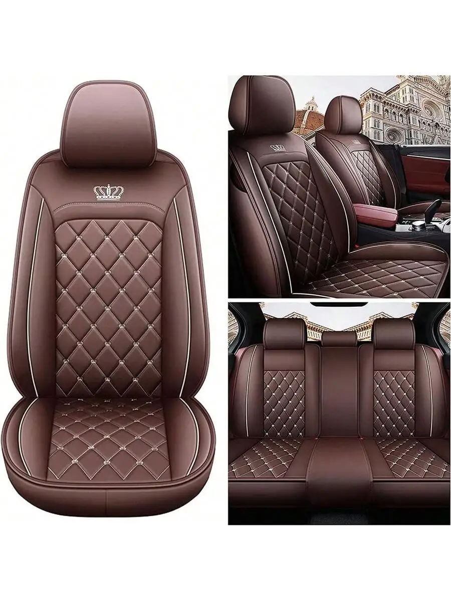 PU Leather Car Seat Cover Front Rear Universal 5 Seats Protector Cushion Full Set Waterproof