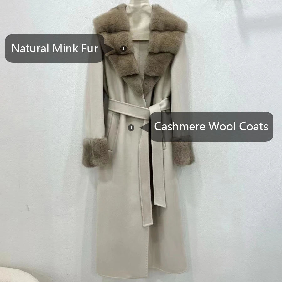 Chaqueta de mezcla de lana con cinturón a juego para mujer, abrigo de lana de lujo para mujer, abrigo de Cachemira de nuevo estilo para mujer