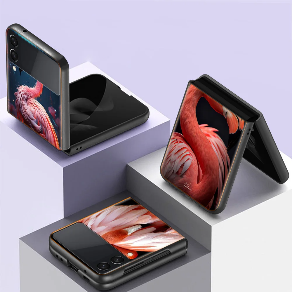 Flamingo Portrait Phone Case For Samsung Z Flip 6 7 5G Z Flip 5 Galaxy Z Flip 3 4 5G ZFlip Shockproof Hard Cover TPU PC Coque Ca