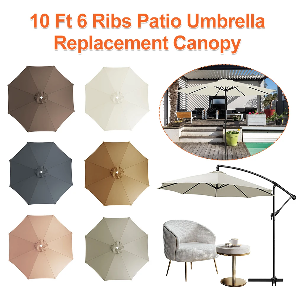 

10 Ft 6 Ribs Patio Umbrella Replacement Canopy UV Resistant Umbrella Canopy Replacement Multi-Function for Outdoor Use No Bracke
