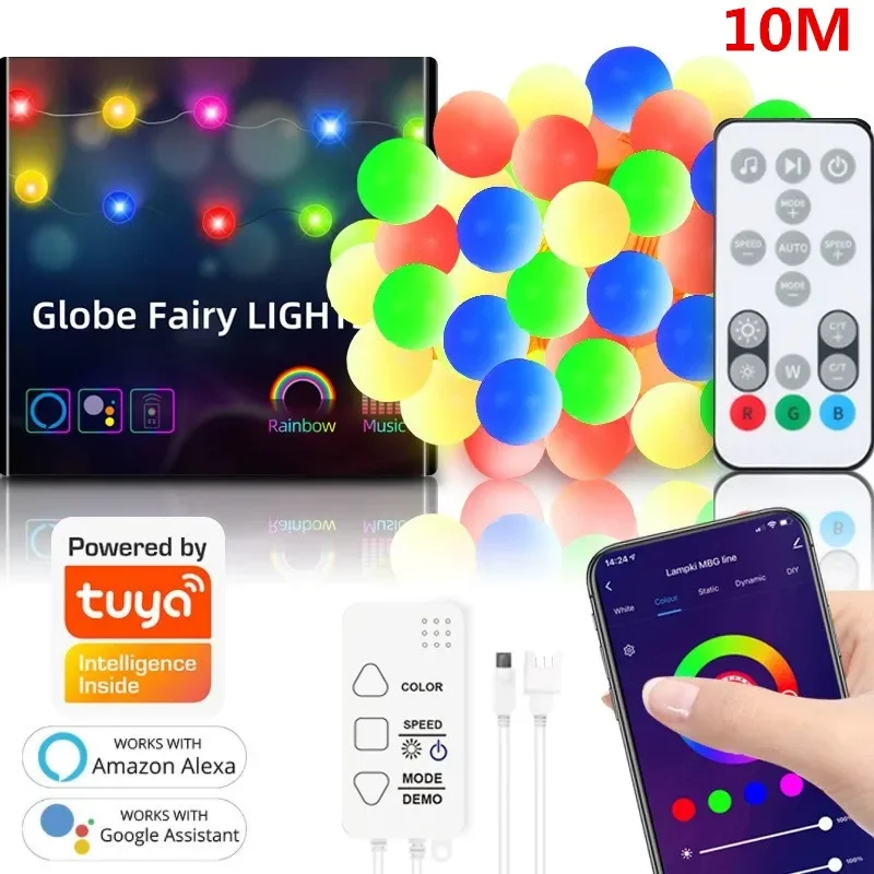 Tuya WiFi Globe Fairy Lights Outdoor RGB Garland Festoon LED String Lights Party Garden Wedding Decor Supprot Alexa Google Voice