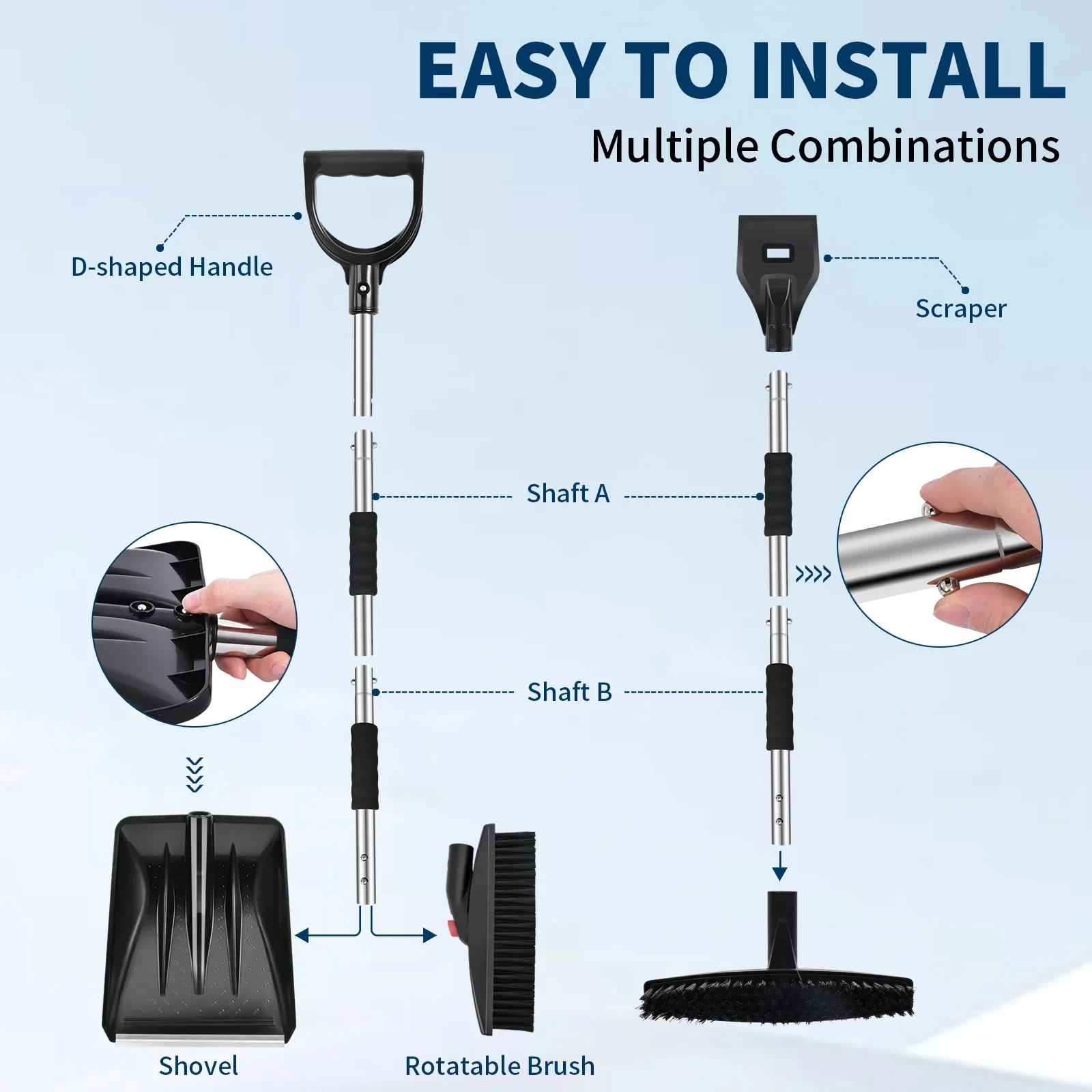 

Snow Shovel,Ice Scrapers For Car Windshield,Portable Snow Shovel Forwith Aluminum Handle,42in Extendable Snow Brush For Car With