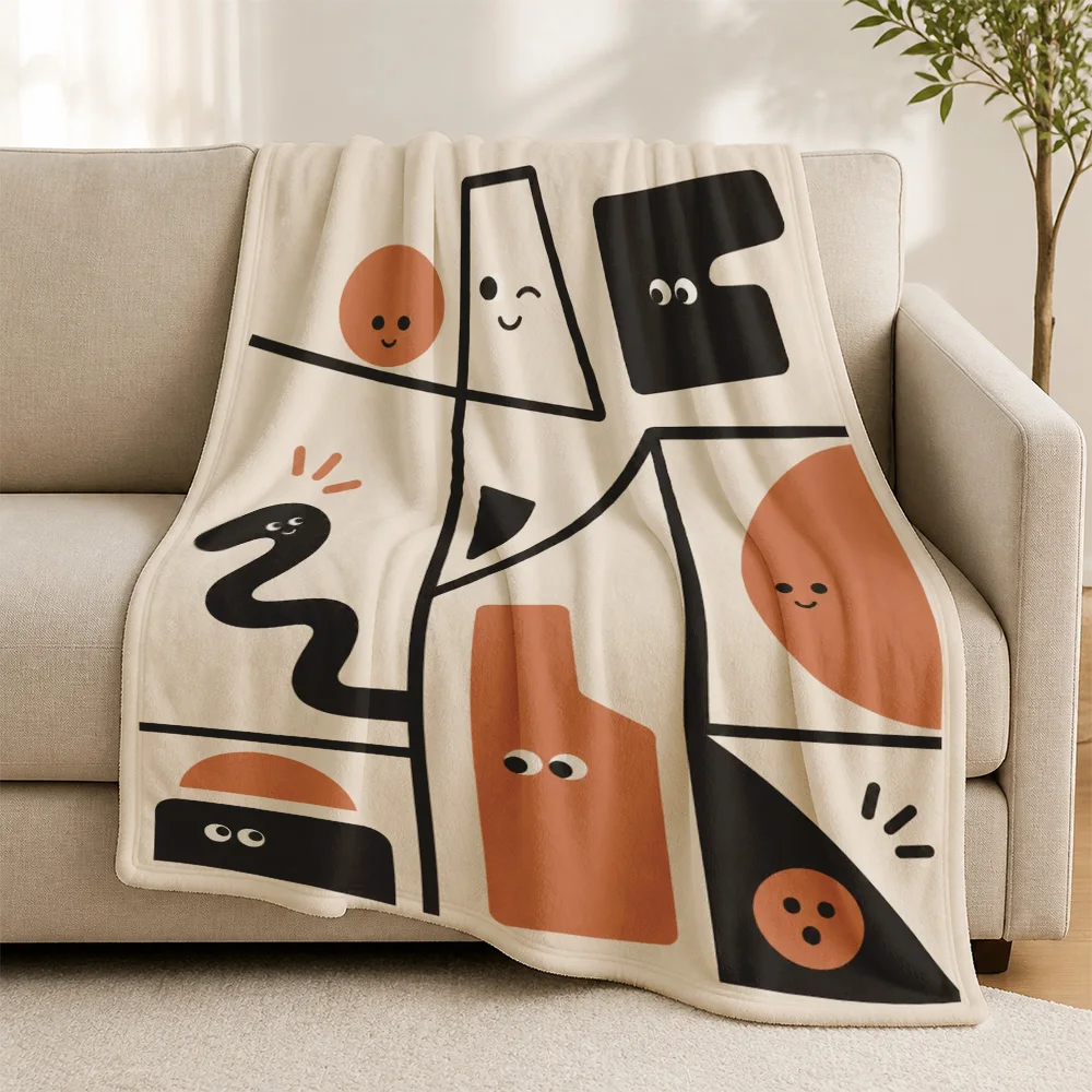 Abstract Minimalist Face Throw Blanket Cozy Sofa Couch Decor Art Print Cartoon Style Living Room Home Gift