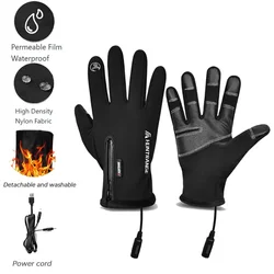 Winter Heated Gloves Unisex Waterproof Windproof Cold Gloves Snowboard Moto Ski Riding Driving Warm Touchscreen Zipper Gloves