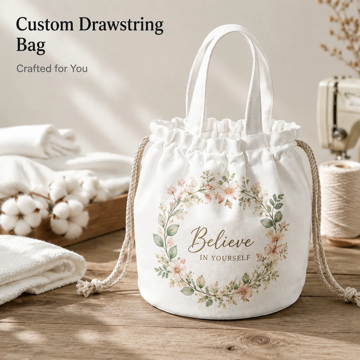 Personalized Mom Gift Drawstring Tote Bag Custom Family Photo Handbag Mother's Day Birthday Gift for Women