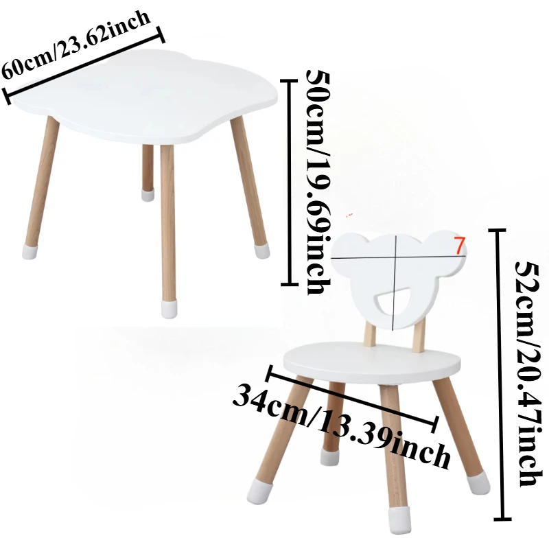 Cute Kids Wood Table & Chair Set Kids Play Table with Chair Bear Shaped Table for Toddlers Girls Boys