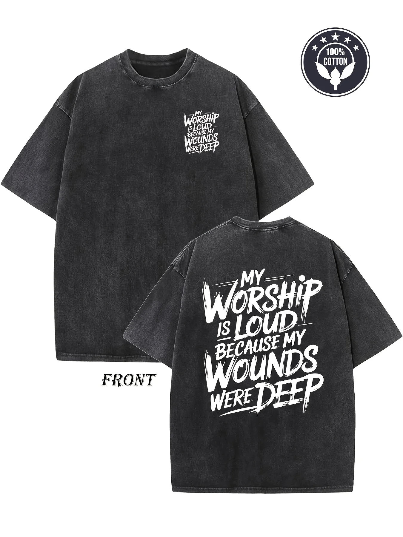 Vintage Creative Pattern Washed Cotton T-Shirt 