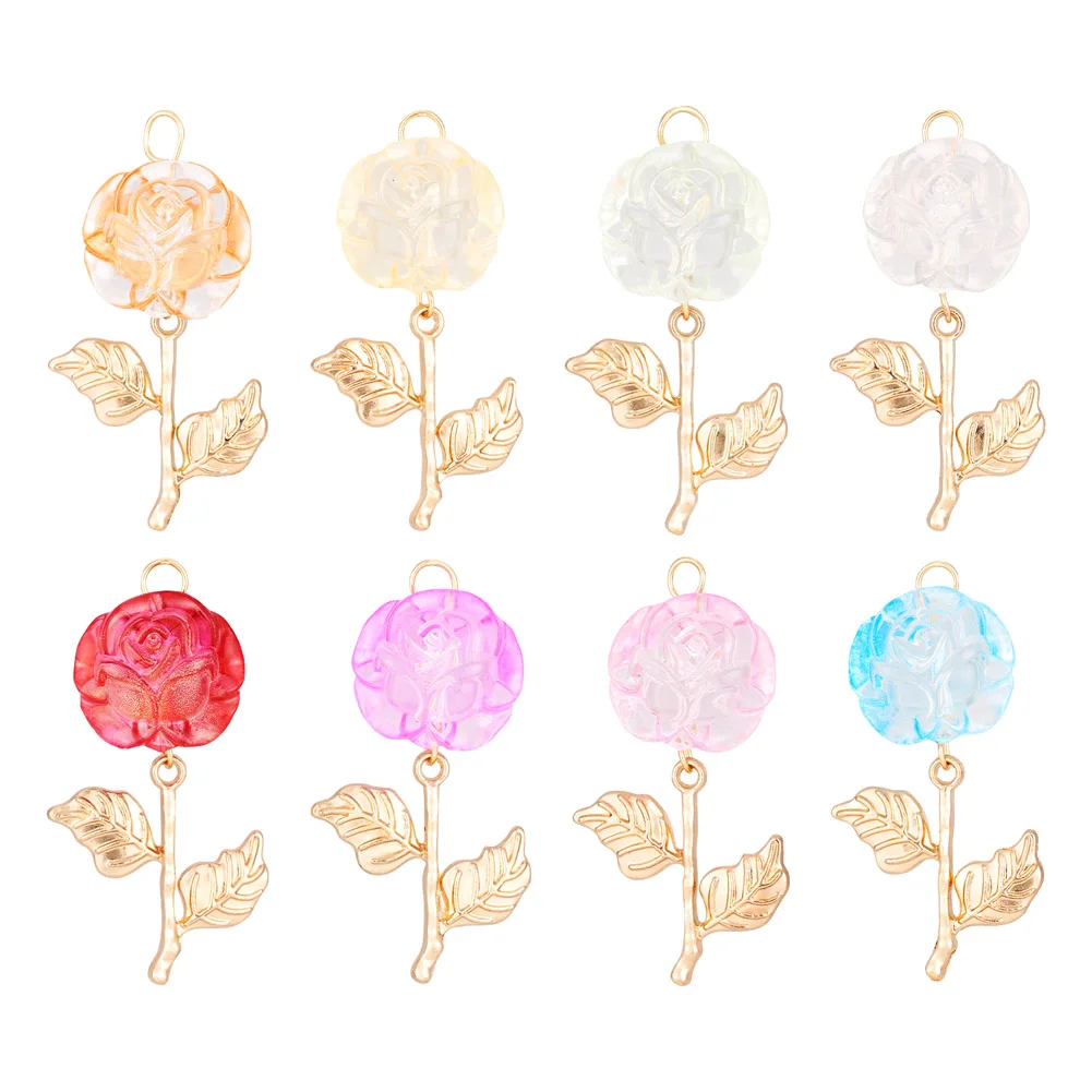 

16pcs Gold Color Alloy Acrylic Rose Flower Charms Pendants for DIY Earrings Necklace Jewelry Making Accessories