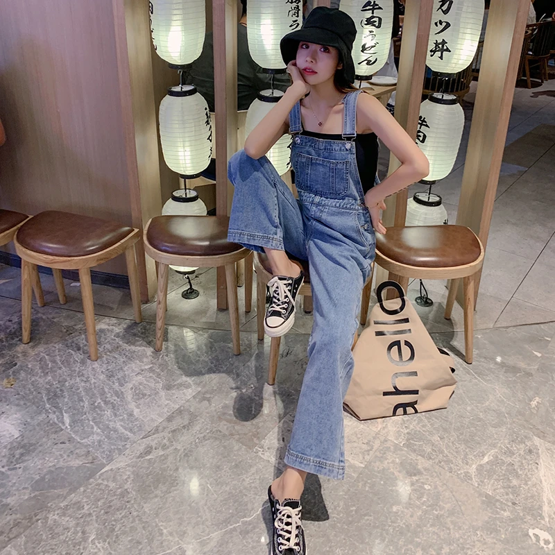 

Retro Sle Wide Leg Jumpsuit Denim Pants Women's Spring New Loose Fit Straight Leg Student Faion High Waist Waed Jeans