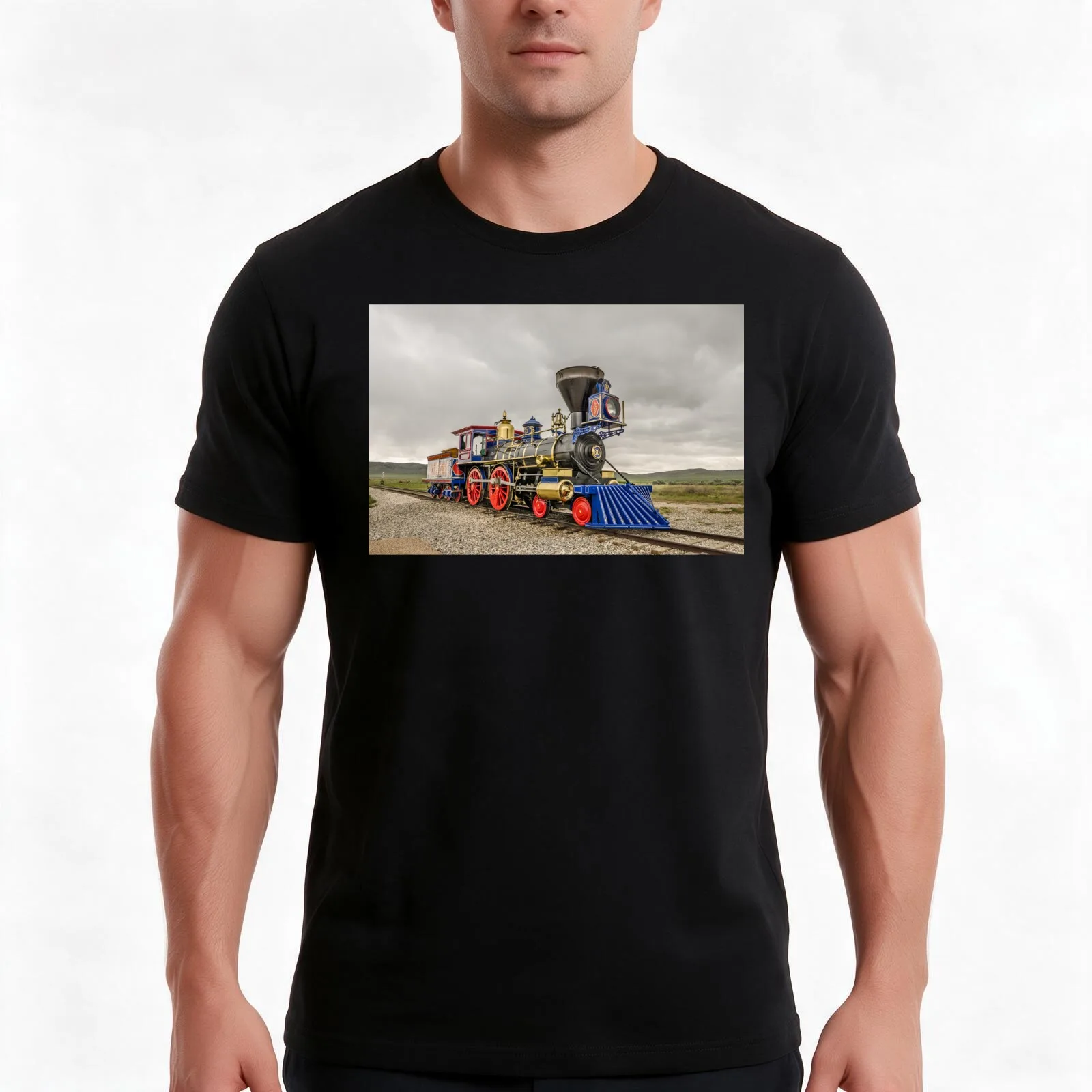 Steam Locomotive Jupiter T-Shirt, Summer Casual Cotton Tee, Oversized Streetwear Tops, Vintage Graphic Print, Unisex Men Women