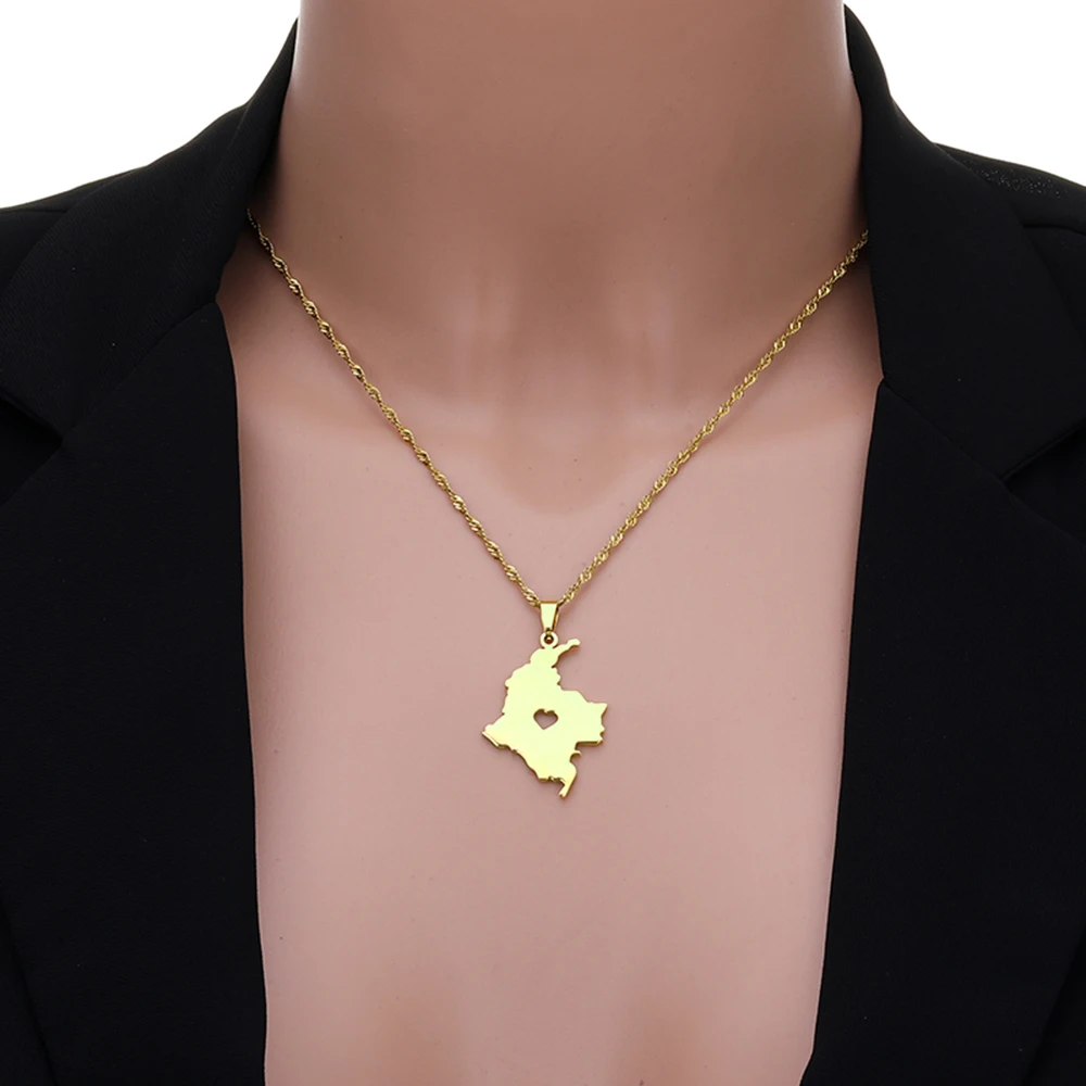 Mode Kolumbien Karte Flagge Anhänger Halskette Edelstahl Kolumbianer Männer Frauen Karten Schmuck Geschenk – Detail 13