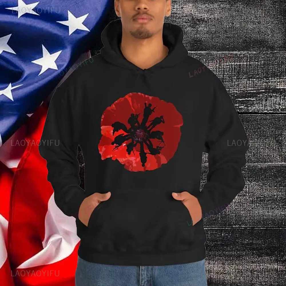 Remembrance Day Warm Hoodie Soldier Silhouette Remembrance Parade Lest We Forget Lost At War Sweatshirt Man Drop Shoulder Hoody