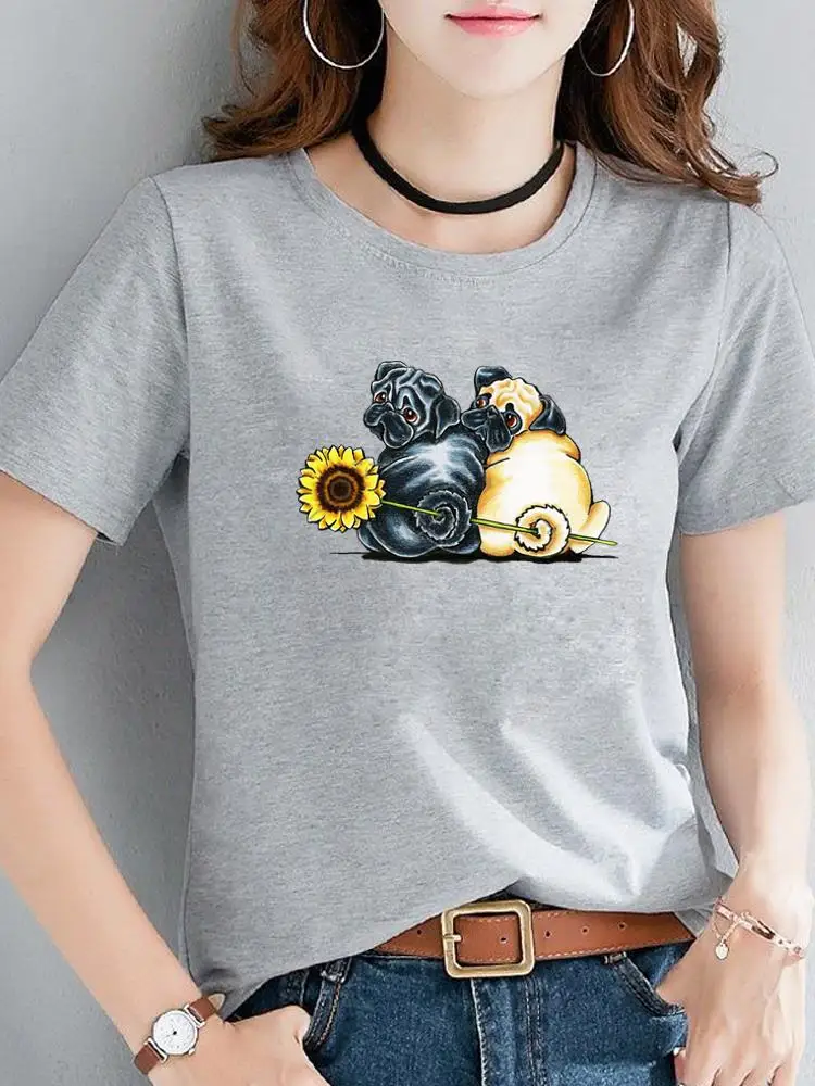 

Short Sleeve Printed Clothing Summer T Fashion Female Dog Funny Cartoon Flower Casual Tee Women Clothes Graphic T-shirts