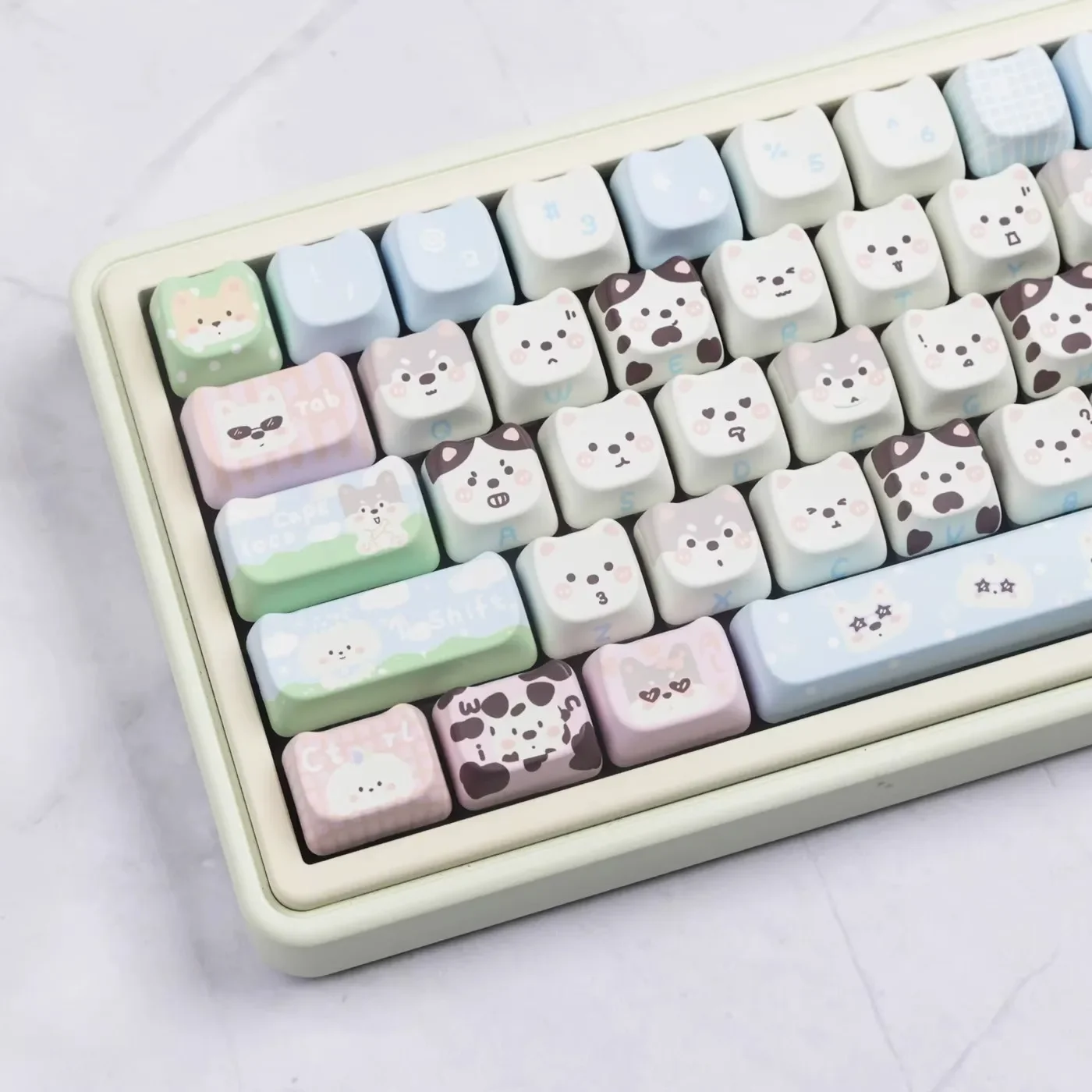 Cute Puppy Theme Keycaps PBT Sublimation MAO Profile Keycaps for Mechanical Keyboard Accessories Custom Cat Shaped Keyboard Caps