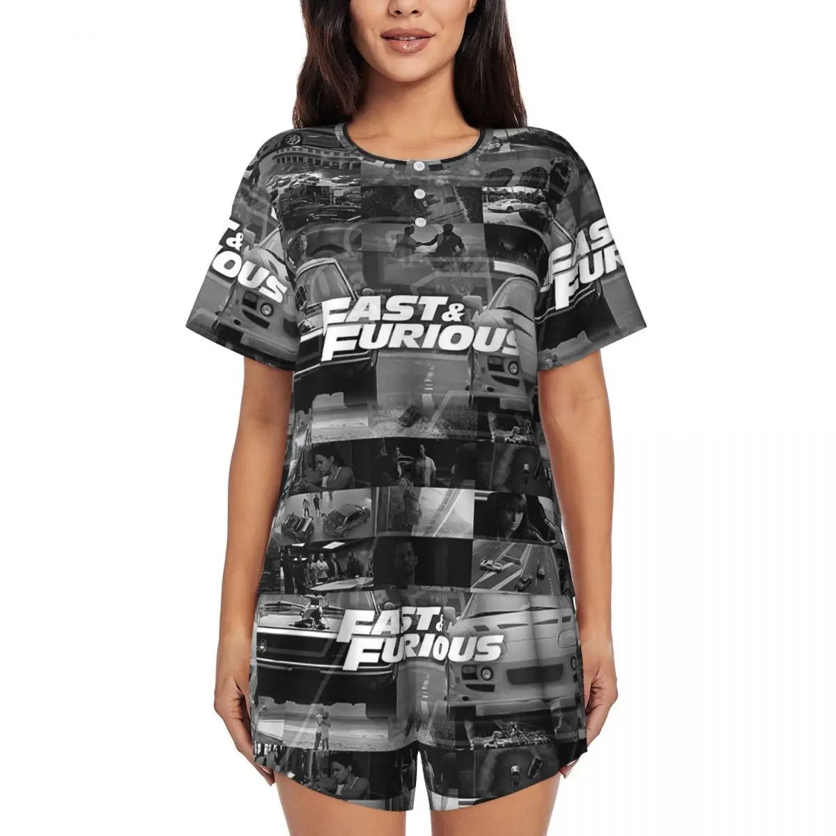 

Ночная рубашка с круглым вырезом и короткими рукавами Fast And Furious Is History Of Legend, женская мягкая пижама с короткими штанами