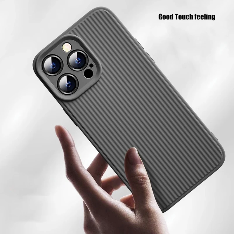 Fashion Stripe Liquid Silicone Case for iPhone 12 13 14 Pro Max 15 Pro Soft Shockproof Camera Protection Cover for iPhone 15 Pro