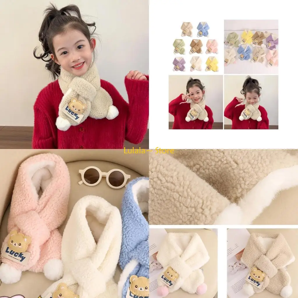 Y4QA Secure Fastening Kids Scarf Colorful Bear Patterned Children Neck Scarf Plush Scarf Suitable for Daily Wear & Adventures