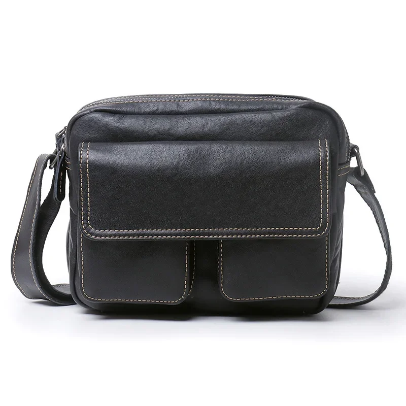 

Genuine Leather Men's Shoulder Bag with Multiple Compartments