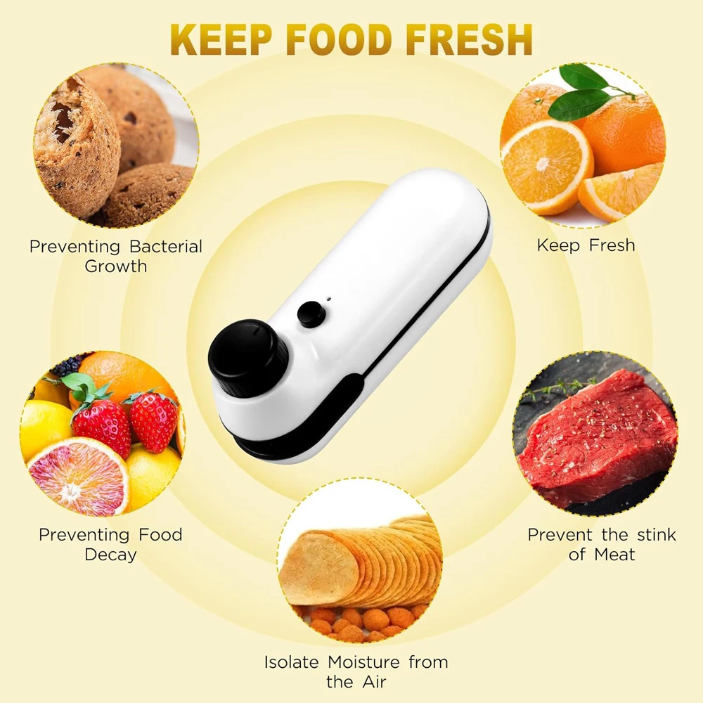 Mini Bag Sealer Rechargeable Handheld Heat Vacuum 2 in 1 Heat Sealer for Chips Plastic Bags Food Storage Snacks Storage Outdoor