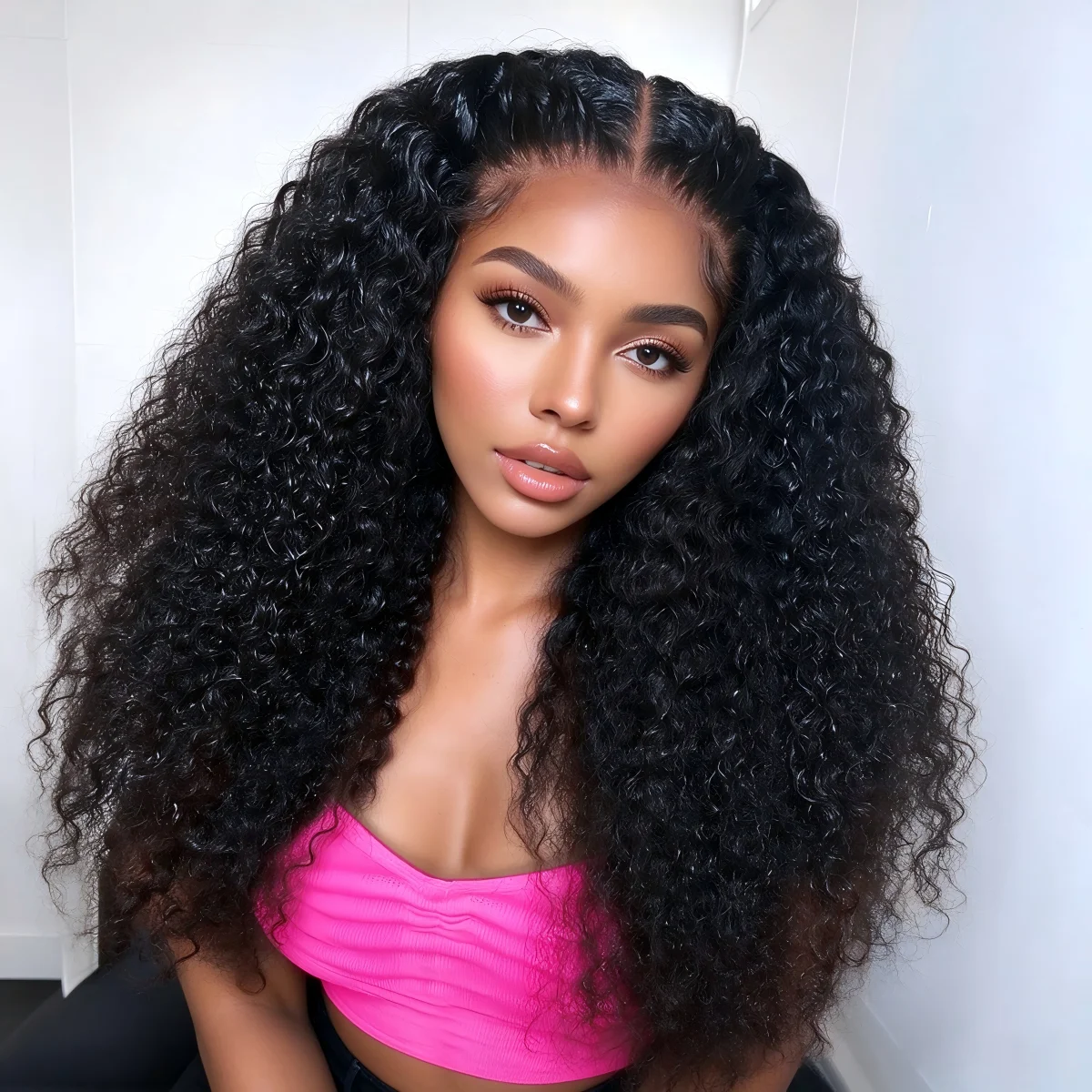 5x5 Deep Curly Lace Front Wig Human Hair HD Transparent Lace, 200% Density Glueless Deep Curly Wigs for Black Women, Natural Black, Can Make Buns & Ponytail