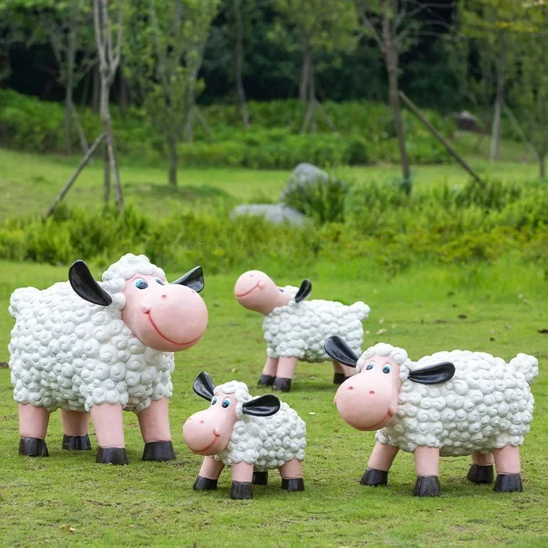 

Стекловолоконная мультяшная фигурная овечья скульптура, открытый сад, отдел продаж сообщества, украшения в виде животных