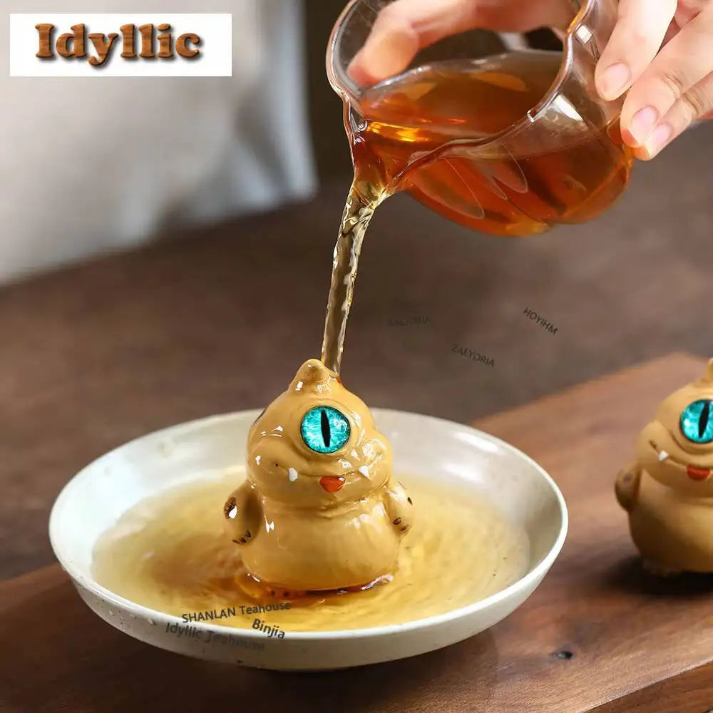 Yixing Purple Clay Big-eyed Monster Tea Pet Japanese Flowerpot Landscaping Tea Figurine Play Toys Tea Statue Ornaments Supplies