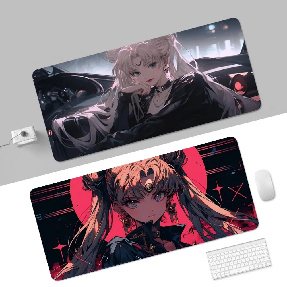 S-Sailor-MOON Mousepad 80x30cm XL Lockedge Office Computer Desk Mat Table Keyboard Big Mouse Pad Laptop Cushion Girls Bedroom