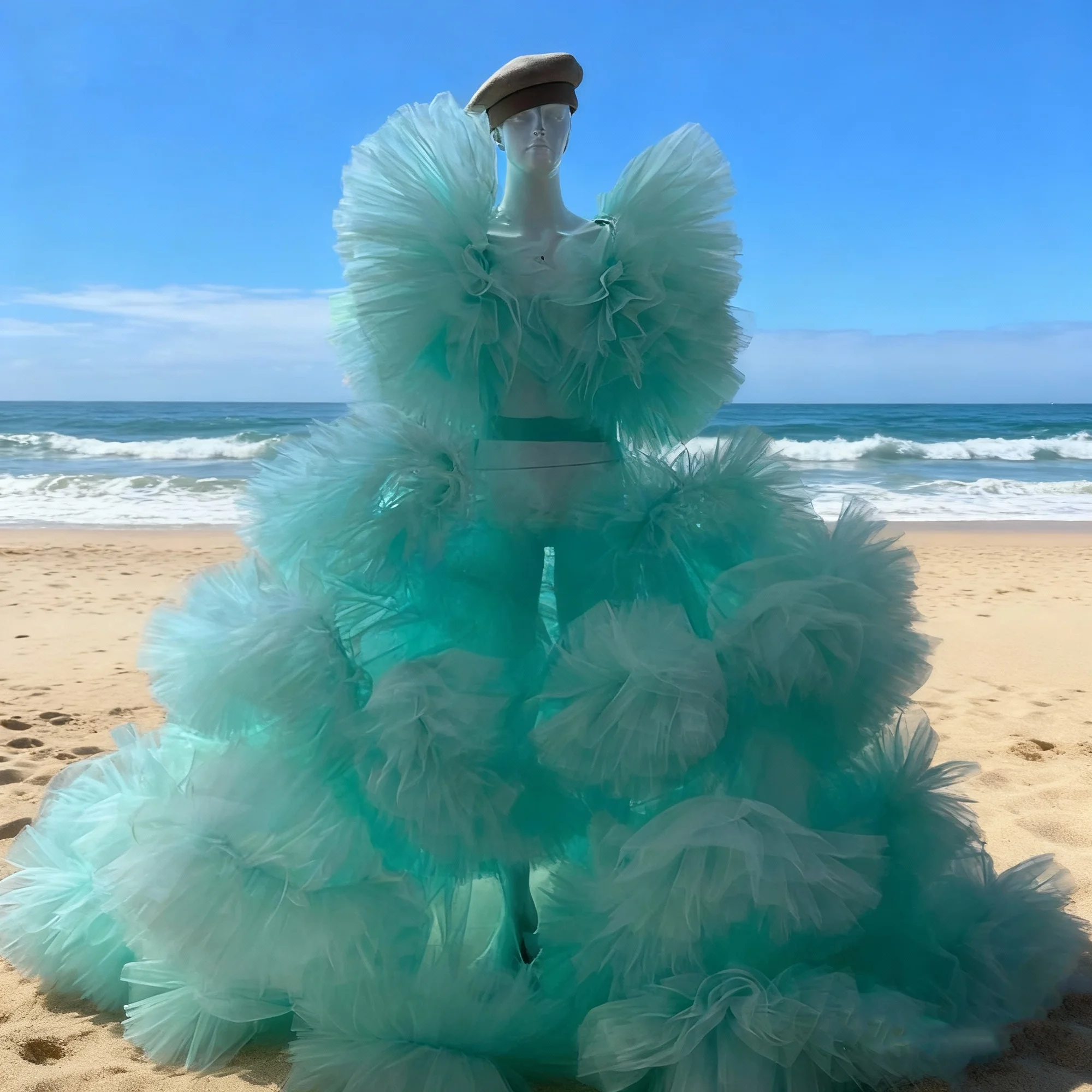 Zestawy tiulowe z falbankami w stylu wróżki, sukienka dwuczęściowa, bufiaste tiulowe sukienki do tańca, damskie sukienki na studniówkę, sukienki na imprezy, kostiumy sceniczne dwuczęściowe.