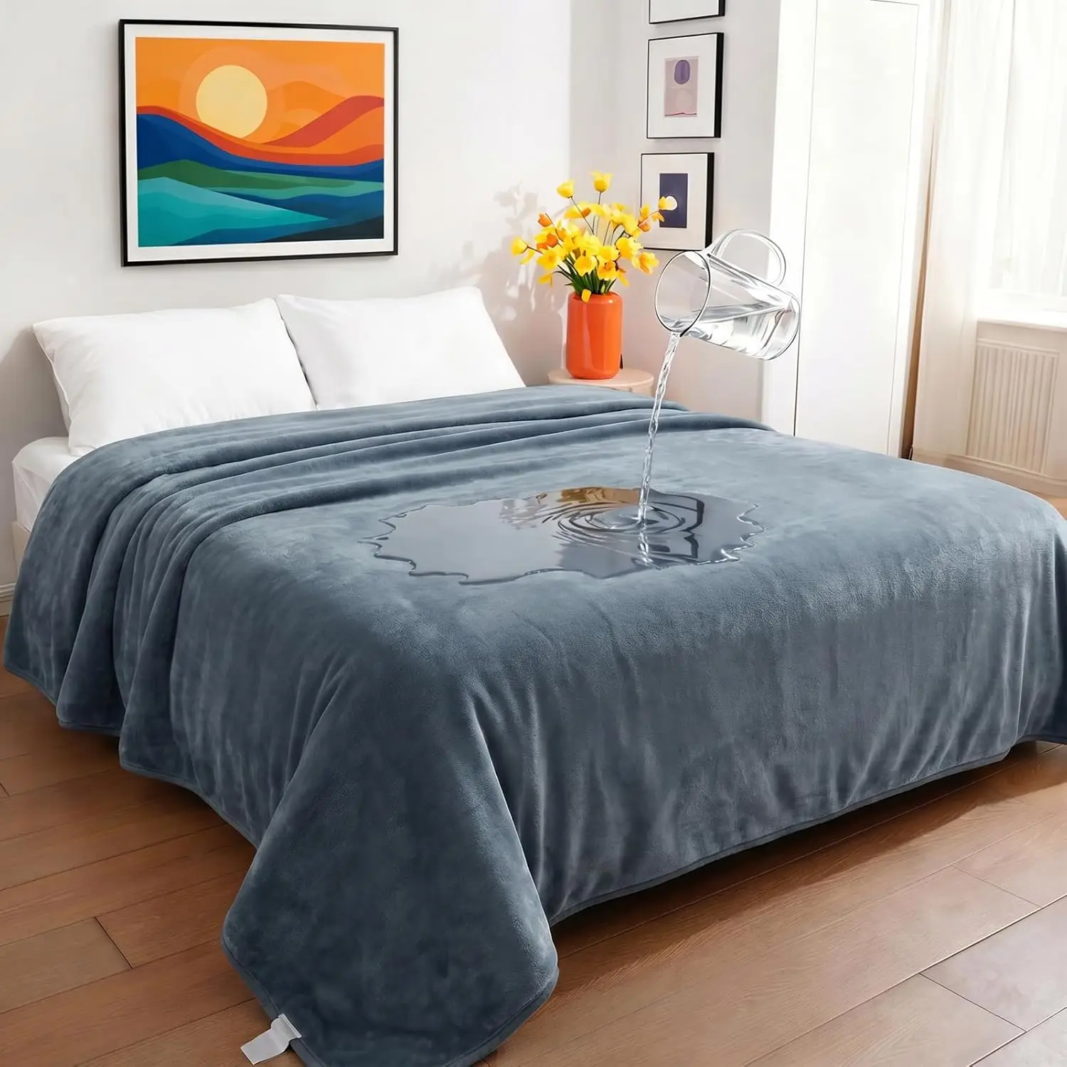 

108x86 Waterproof Blanket for King Bed, Reversible Sherpa Fleece, Leakproof Pet & Couch Protector, Grey
