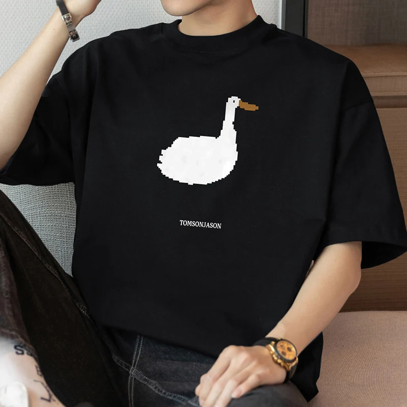 

Cotton T-shirt Men's Short Sleeve Summer Trend Crew Neck Clothes American Cotton Half Sleeve Fashion Loose Top Comfortable